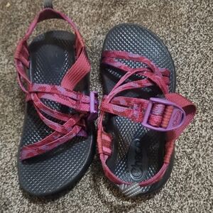Chaco Multi-Strap Sandals in Red and Purple